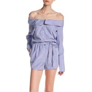 Romeo and Juliet blue stripes off shoulder romper